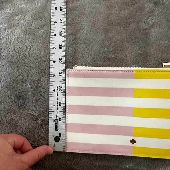Kate Spade Yellow Pink Striped Zippered Pencil Pouch Cosmetic Bag Case - Picture 7 of 8